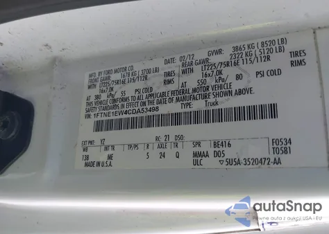 2012 Ford E-150 Commercial из США, поврежденный, VIN 1FTNE1EW4CDA53498